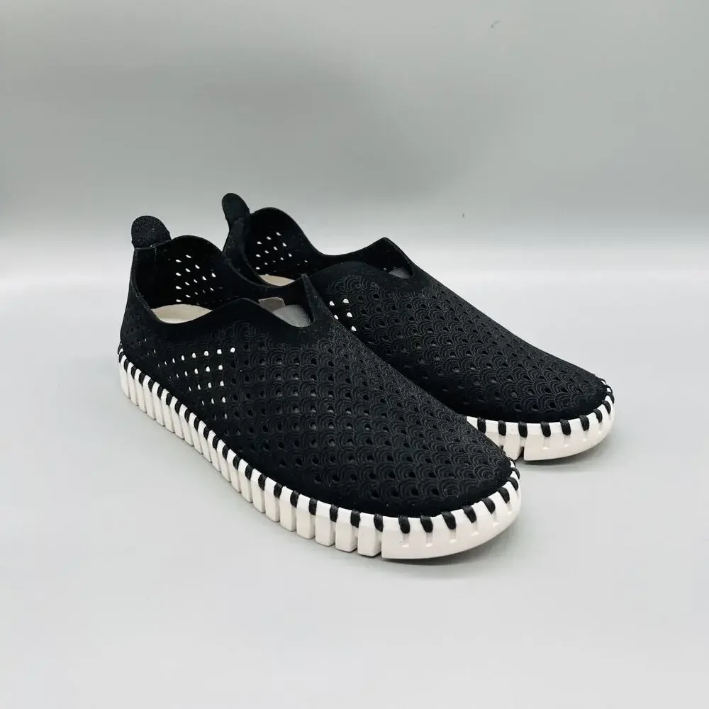 Ilse Jacobsen Shoes Womens 9 Black Tulip Perforated Flats Slip On Comfort Casual